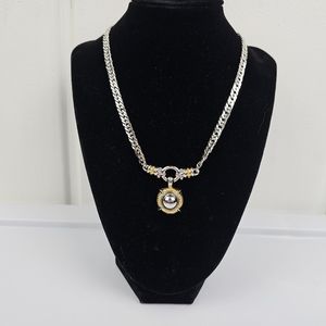 Vintage Monet Signed Dual Silver Gold Tone Pendant Necklace